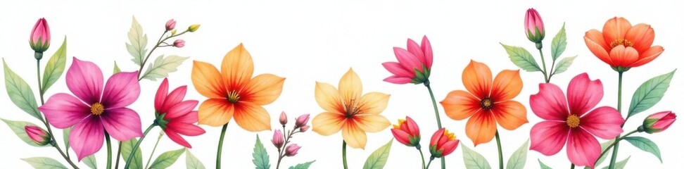 Fototapeta premium Colorful watercolor flowers arrangement on white background, illustration, colorful