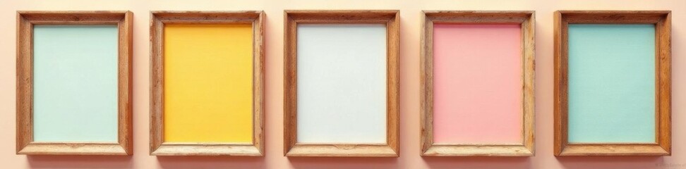 Fototapeta premium Coordinated photo frames in various textures and sizes against a plain background , size, texture, decor