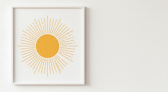 Sun Art Print in Frame on White Wall Home Decor