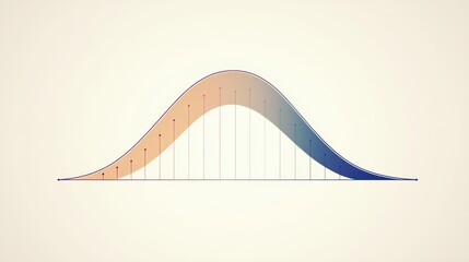 Obraz premium A smooth, gradient normal distribution curve representing a statistical distribution, with vertical markers indicating data points.