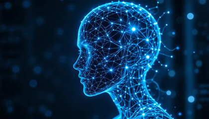 A futuristic digital technology with human face background