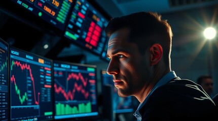 4K stock trader focused at their modern workstation