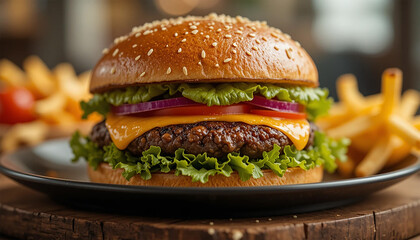 Fresh tasty burger with cheese 