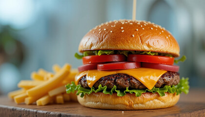 Fresh tasty burger with cheese 