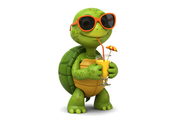 Obraz premium Cool Turtle Enjoying a Tropical Summer Drink by the Beach