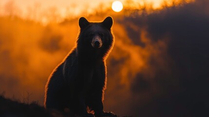 Majestic bear silhouette at sunset nature photography wilderness landscape dramatic atmosphere