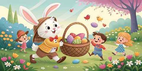 Naklejka premium A close-up of a beautifully decorated Easter basket overflowing with colorful sweets and treats.