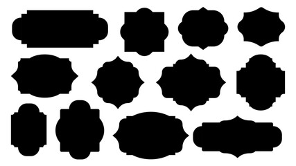 Vintage label and badges shape collection set with ornate frames and elegant silhouettes. Vector illustration