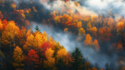 Exploring autumn's vibrant colors misty mountains landscape photography nature scenic viewpoint aesthetic beauty