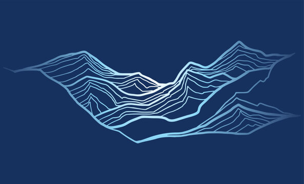 minimal abstract mountain art, wave topography strip line, illustration vector