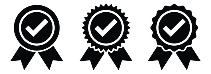 Set of Verified badge icon. Verified badge icon with tick symbol vector approved check mark icon. Profile verified badge. Guaranteed signs. Vector.  Certificate badge Quality certify icon set.