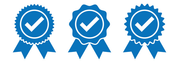 Verified badge icon tick symbol vector approved check mark icon. Set of Verified badge symbol collection. Profile verified badge. Guaranteed signs. Vector. blue Certificate badge Quality certify icon.