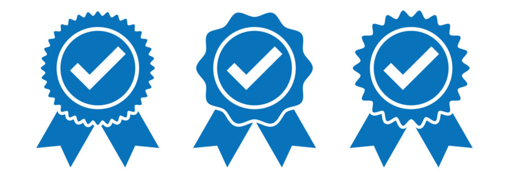 Verified badge icon tick symbol vector approved check mark icon. Set of Verified badge symbol collection. Profile verified badge. Guaranteed signs. Vector. blue Certificate badge Quality certify icon.