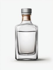 Clear Glass Bottle with Water Reflection on Light Background for Modern Design and Product Presentation