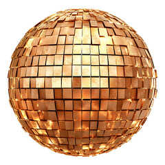 Disco ball golden sphere party light mirror ball dance club shiny object celebration entertainment 3d render isolated on white and transparent background
