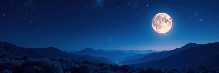 Dense starry night sky with twinkling stars and a bright full moon, celestial bodies, stars