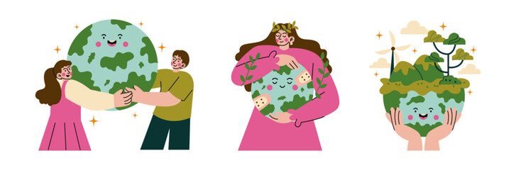 Set of Earth day Character Concept Illustrations