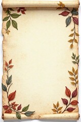 Distressed paper ribbon banner with hand-stamped leaves and vines in muted earth tones , decorations, distressed, crafting