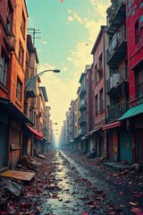 Obraz premium Distressed Urban Landscape with Grunge Noise Texture and Chromatic Pattern , rough background, gritty, rugged landscape