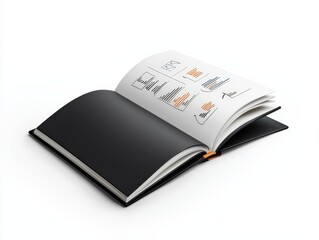 An open black notebook displaying colorful charts and graphs, perfect for presentations and business documentation.