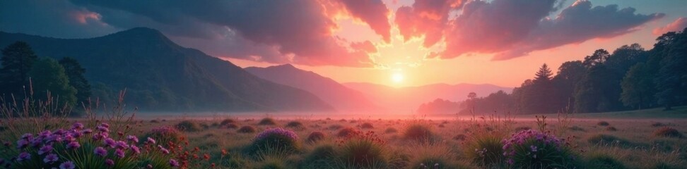 Obraz premium Ethereal glowing halo surrounds a serene landscape, celestial, glow