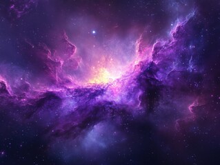 Obraz premium Ethereal cosmic cloudscape with vibrant purple and gold hues creating a majestic celestial nebula in deep space