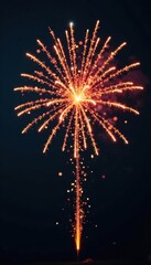 Obraz premium Firework burst with golden sparks over dark background, pyrotechnics, nighttime display