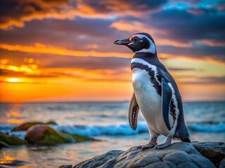 Magellanic Penguin in Patagonia: Low Light Coastal Scene