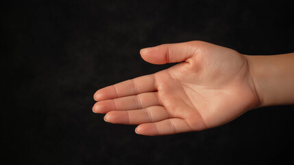 Open Palm of a Human Hand on a Dark Background