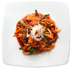 Top View of Spicy Korean Squid Salad with Vegetables