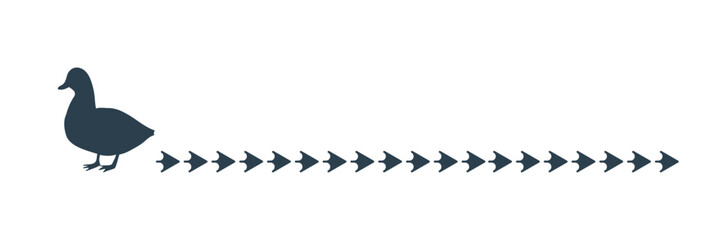 足跡をつけながら歩くアヒルのラインシルエット