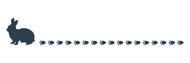 足跡をつけながら歩くウサギのラインシルエット