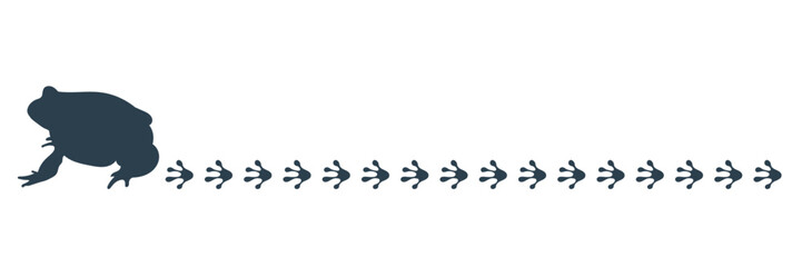 足跡をつけながら歩くカエルのラインシルエット