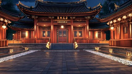 Night view of a beautifully lit traditional Chinese building - Powered by Adobe