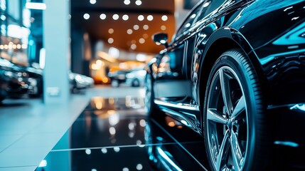 Luxurious Car Displayed on Podium in High-End Automobile Dealership