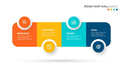 Business strategy timeline design elements with marketing icons. Project planning roadmap with  4 steps or options. Vector illustration.