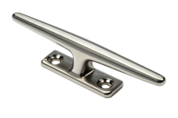 Stainless steel boat cleat designed for marine docking use isolated with transparent background