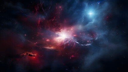 Fototapeta premium Enigmatic nebula in the night sky bathed in colors of cosmic gas and dust with distant stars creating a mesmerizing celestial view.