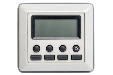 Digital thermostat with buttons for temperature control isolated with transparent background