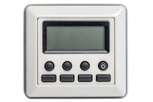 Digital thermostat with buttons for temperature control isolated with transparent background - Powered by Adobe