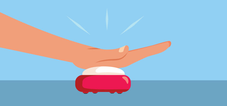 Hand Pressing a Buzzer Button Vector Concept Illustration. Person activating an alert system by pushing a button

