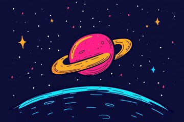 Colorful Cartoon Planet in Space