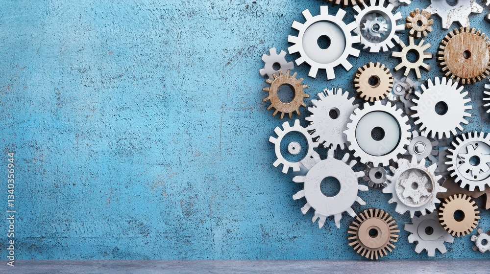 Poster a highly engineered system of interconnected cogs and gears representing the optimization and effici