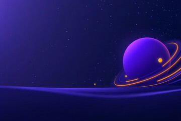 Abstract Purple Planet with Orange Rings in Space