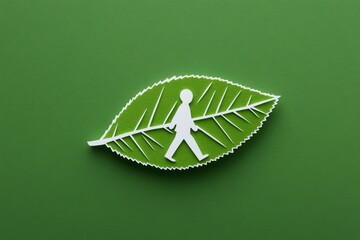 Obraz premium Eco-friendly lifestyle concept with paper cut leaf and walking person