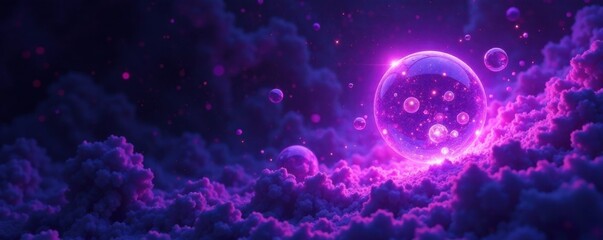 glowing orbs suspended in a dark void, surrounded by swirling purple vortex, swirling clouds, ethereal energy