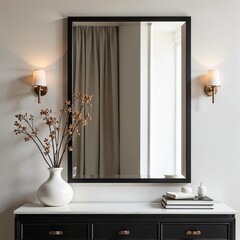 Elegant Black-Framed Mirror with Classic Minimalist Design