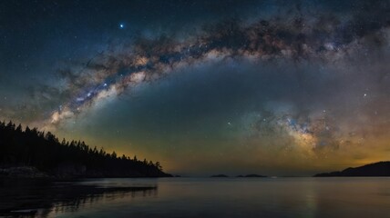 Fototapeta premium Milky Way arching over tranquil coastline