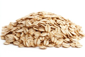 Fototapeta premium Heap of healthy oat flakes on white background capturing the essence of a nutritious breakfast cereal and dietary fiber