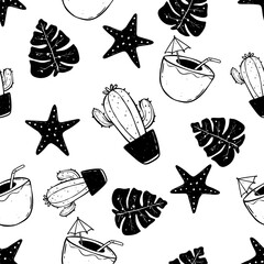 doodle summer elements in seamless pattern